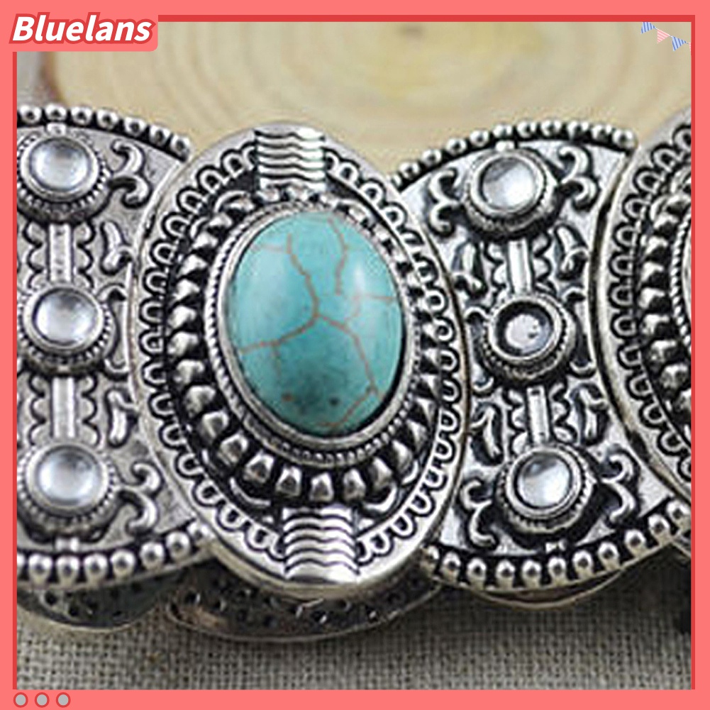 Gelang Bangle Turquoise Ukir Bentuk Oval Gaya Retro Tibet Untuk Wanita