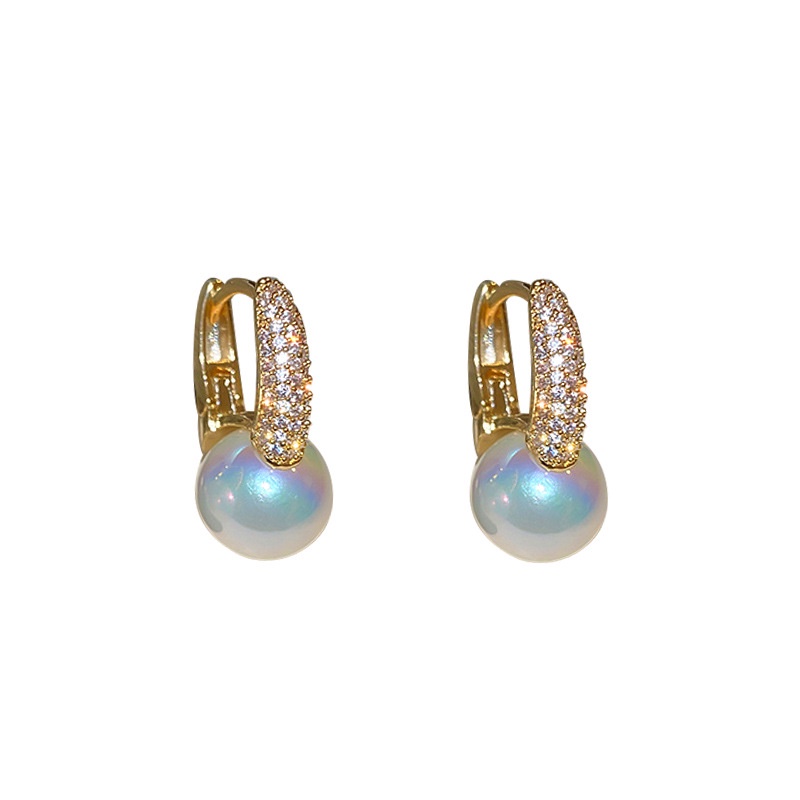 Shuling Real gold Electroplating Fashion Earrings Big Pearl Zircon Ear Studs