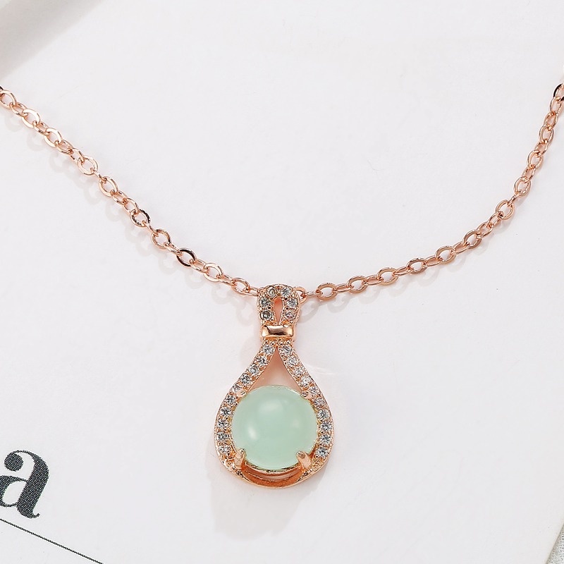 [Ready Stock]Fashion Rose Gold Plated Emerald Pendant Necklace