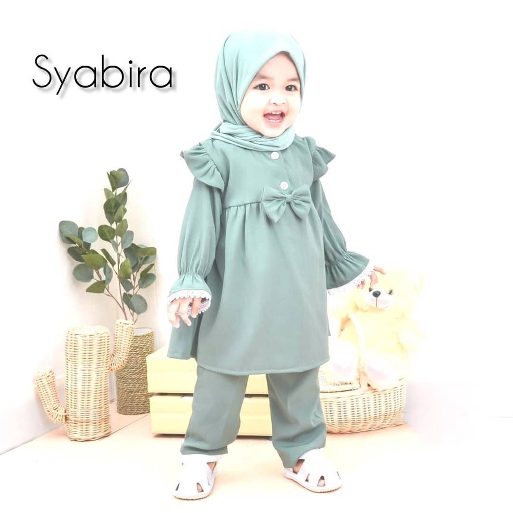 Syabira Set Anak Perempuan Setelan Baju Muslim Anak Perempuan Pakaian Anak One Set Anak Perempuan 2-3 Tahun