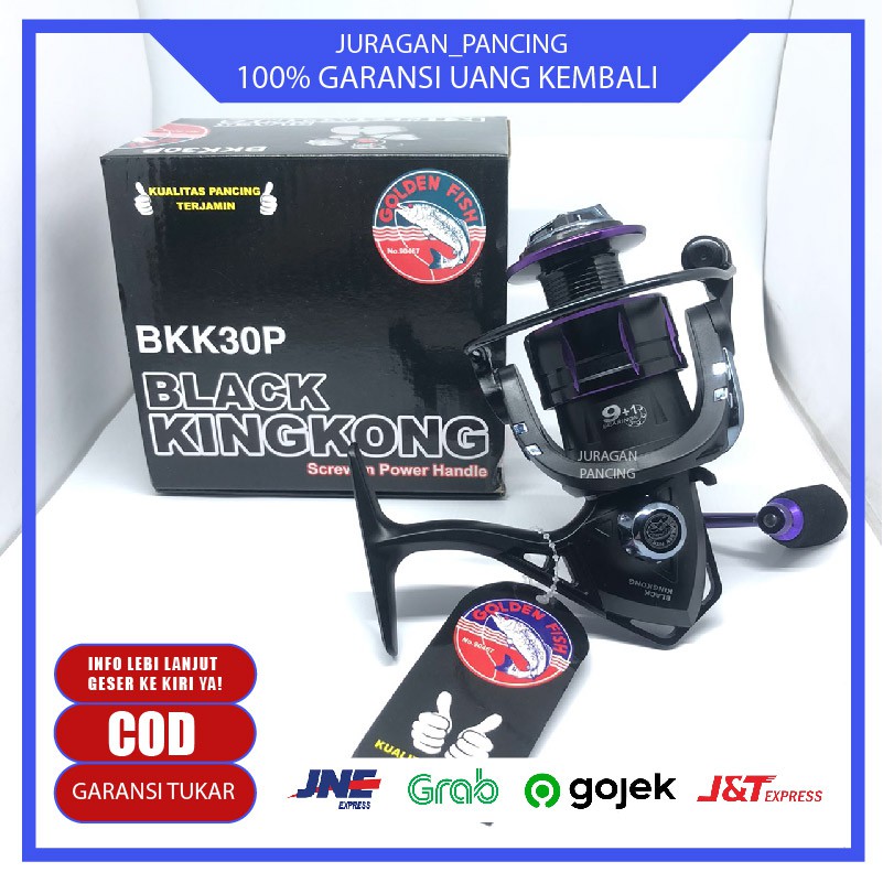 ALAT PANCING FISHING REEL GOLDEN FISH BLACK KINGKONG BKK30P POWER HANDLE SPOOL ALUMUNIUM KOLAM