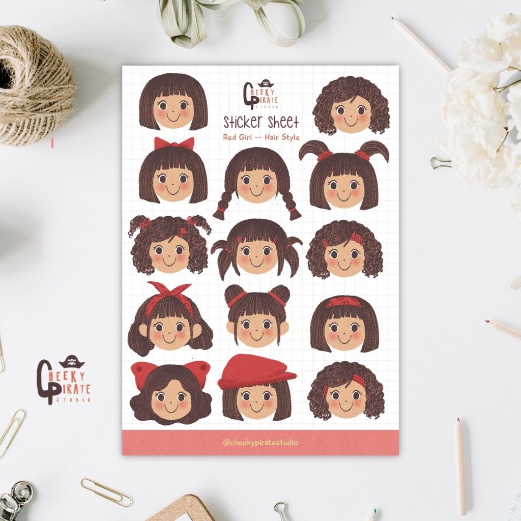 

Sticker Sheet - Red Girl -- Hair Style | Bullet Journal Stickers| Planner Stickers| Scrapbook Stickers| Study Time Sticker| Cute Stickers| Journal Sticker