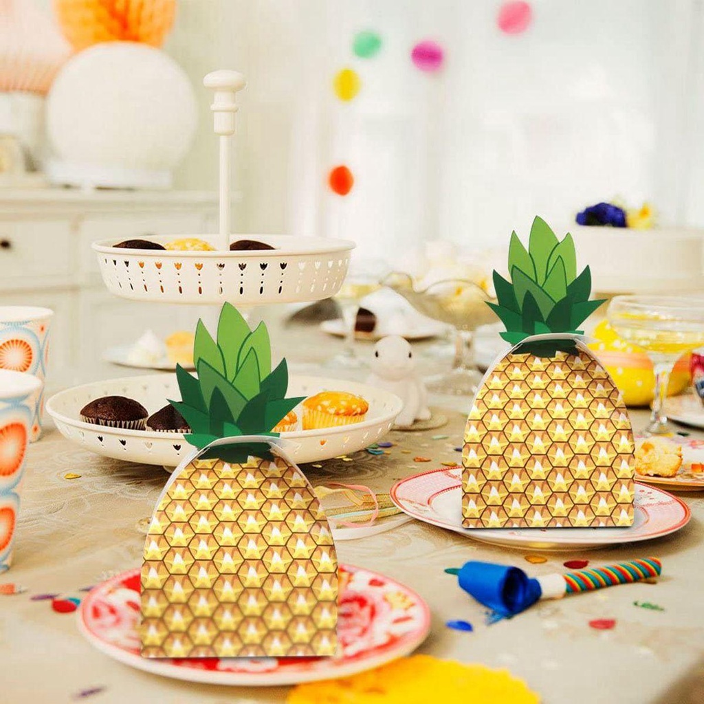 Lanfy Pineapple Favor Boxes Beach 50Pcs 3D Hawaii Tropical Perlengkapan Pesta