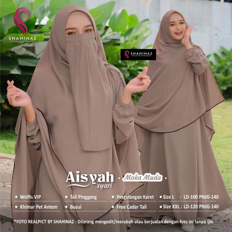 Aisyah Syar'i - Set Gamis Syar'i Size L dan Jumbo ld 120 - Gamis Wolfis Free Cadar Jumbo