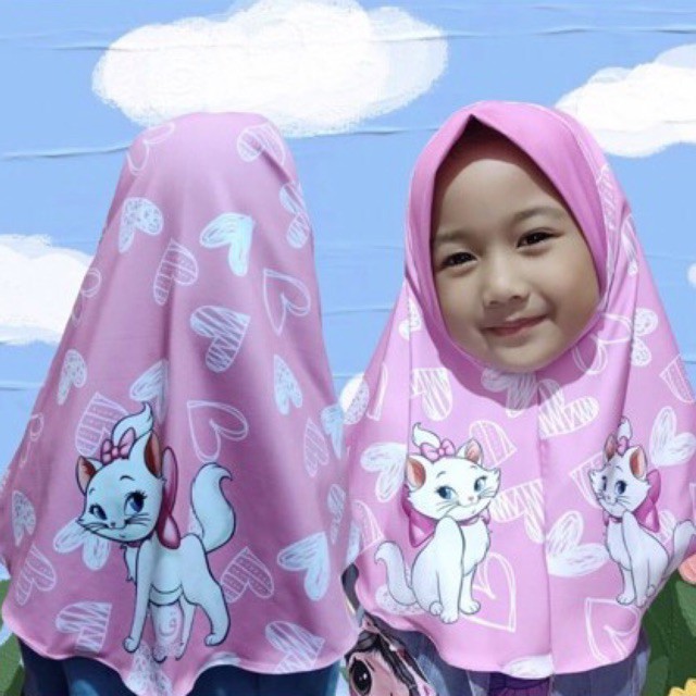 hijab instant KUCING , hijab anak karakter , jilbab lucu , bergo anak