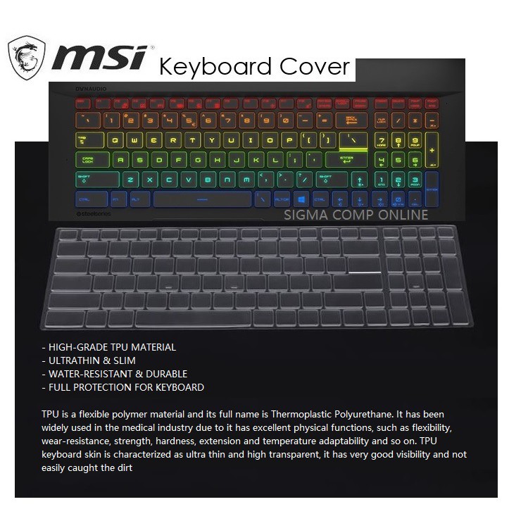 MSI TPU Keyboard Protector ALPHA 15 Workstation WE65 Creator 17 - Cover Pelindung Keyboard Laptop