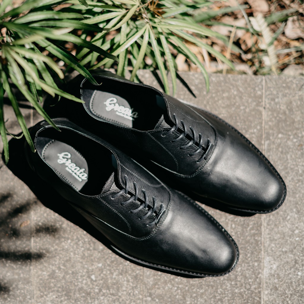 [KLAIM VOUCHERNYA] OXFORD BLACK SEPATU KULIT GREATA