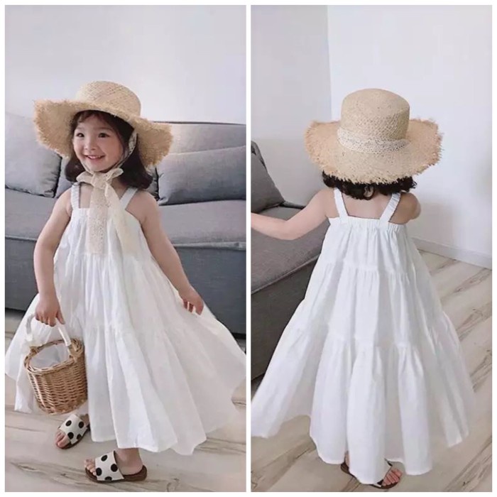 New    Plain Flare Dress - Dress Pantai Polos Putih Anak