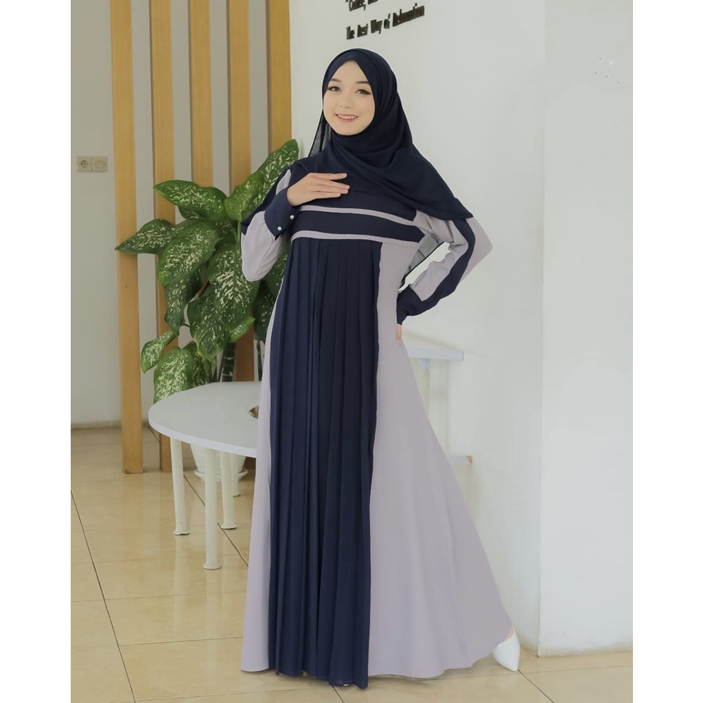 Gamis ALMIRA NAUREEN ANNUR itycrepe mix ceruty babydoll terbaru syari modis fashionable ootd muslimah simple style layer model exclusive kondangan lebaran