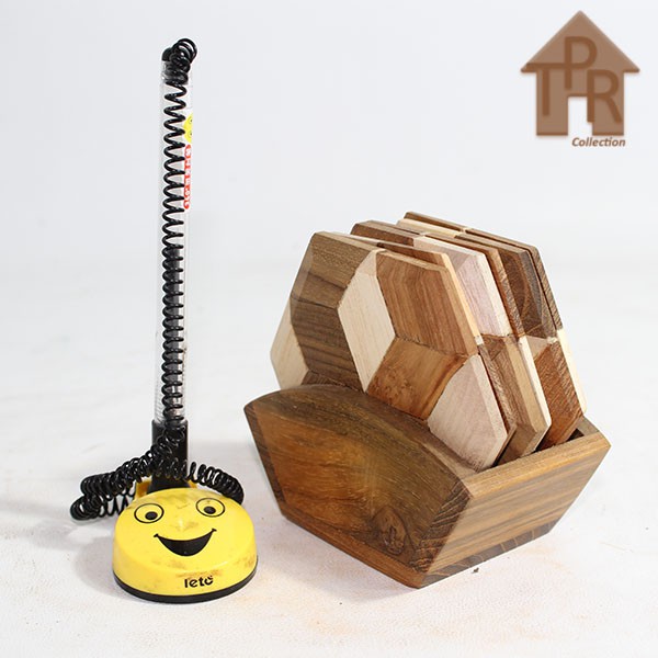 Coaster Tatakan Kayu Hexagonal Set 6pcs. - D9