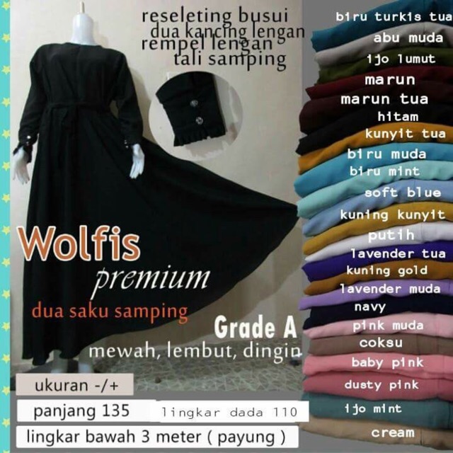 GAMIS WOLFIS / bahan WOLFIS GRADE A / busui / GAMIS POLOS / wolfis premium