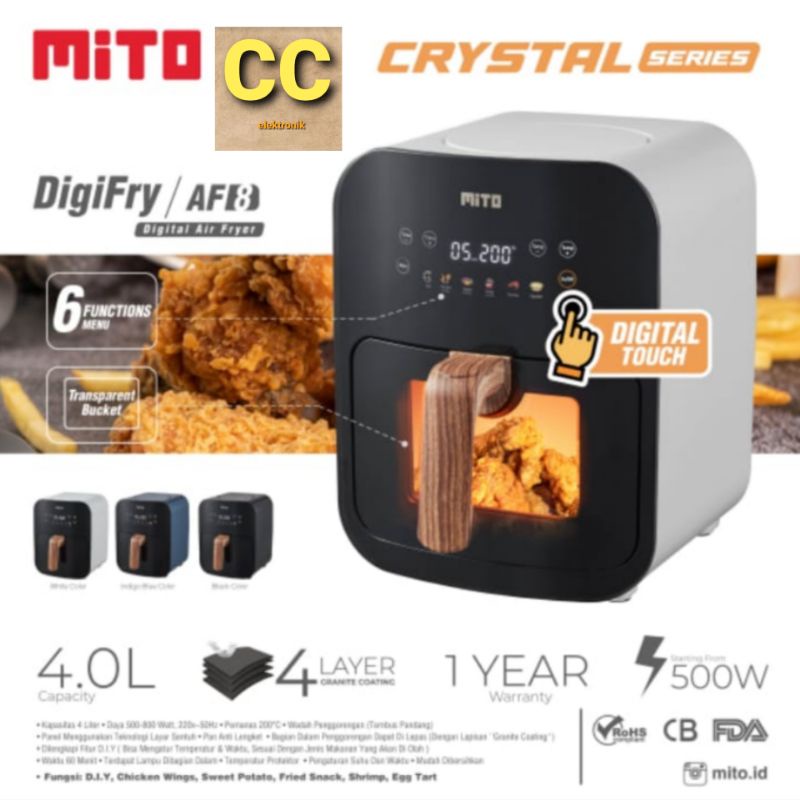 MITO Digital Air Fryer AF8 Wadah Panci Transparan Kapasitas 4 Liter  AF 8 MITO GARANSI RESMI