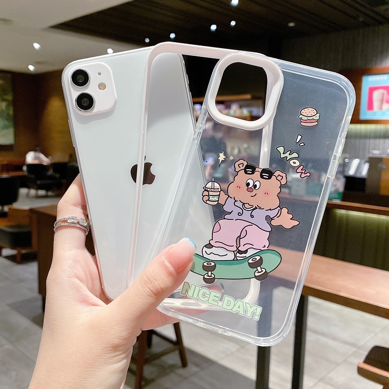 (3 In 1) Casing iPhone 11 12 13 Pro MAX X XR XS MAX 7 8 + Motif Beruang + Kelinci Lucu