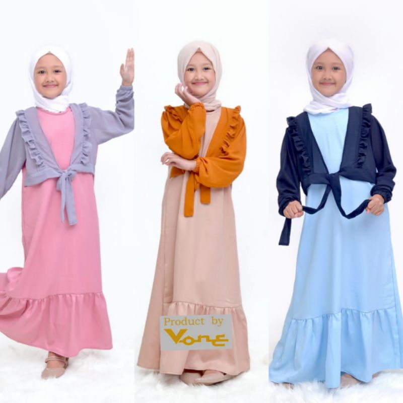 Gamis Anak Aisha series Baju anak perempuan Bahan mix Ceruty babydoll  dan Moscrepe usia 5 th sd 12 
