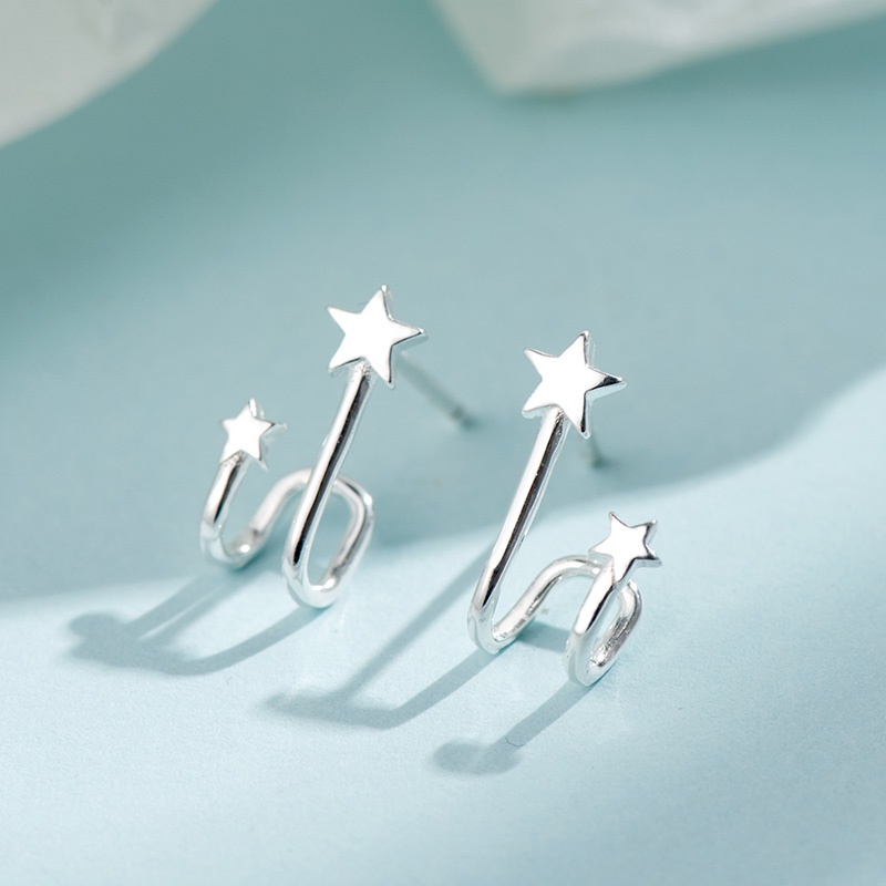 Unique Star Stud Earrings Anting Women Cool Silver Earring Jewelry Party Ear Clip Birthday Gift