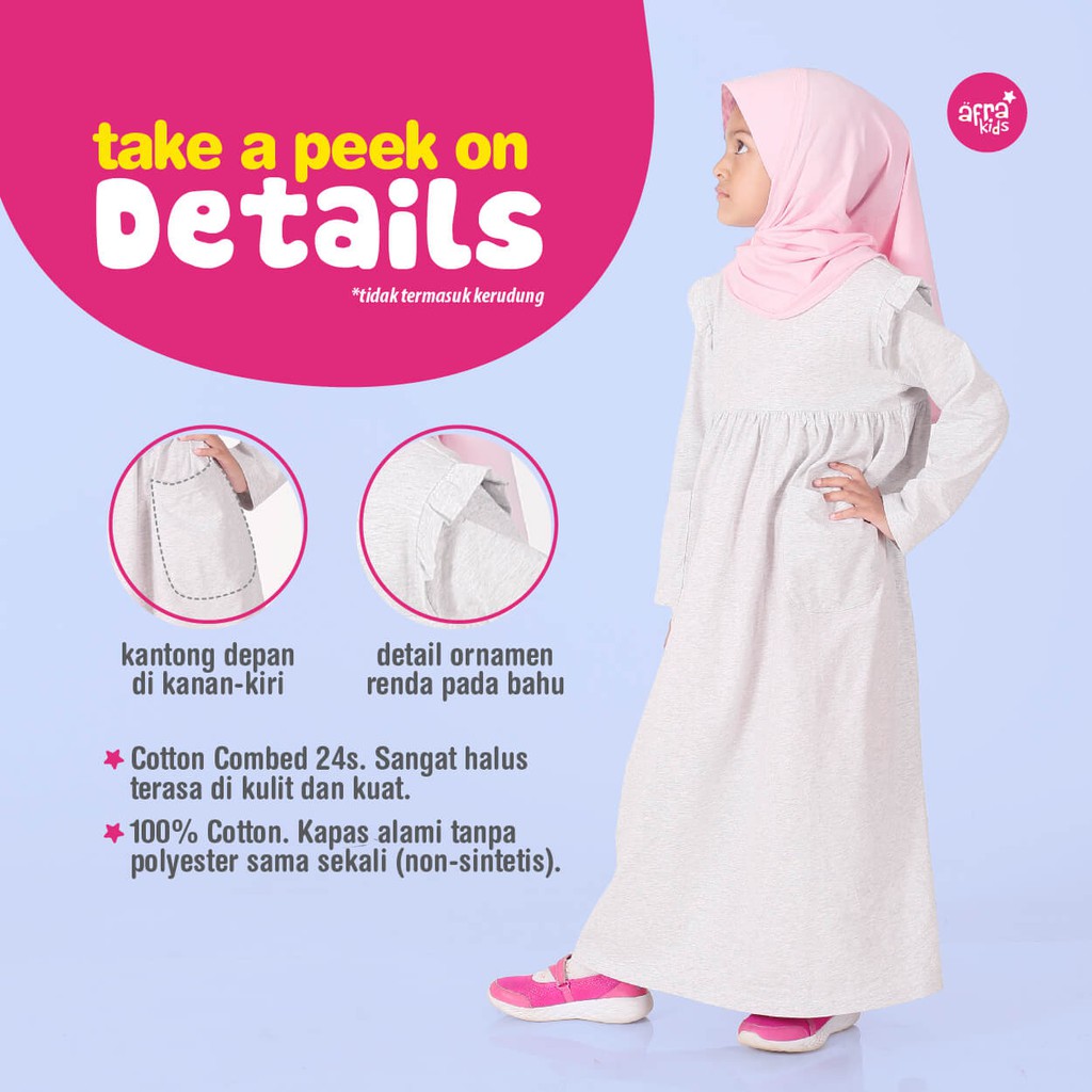 Gamis Anak Afrakids AFRA - GA001 Abu Misty - Baju Muslim Anak Perempuan