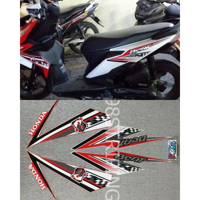 Jual STIKER STRIPING LIS STANDAR ORI NEW HONDA BEAT F1 FI MERAH PUTIH