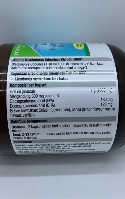 Blackmores Odourless Fish Oil 1000mg [ISI 400 KAPSUL]- BOTOL BESAR - barcode 9300807301906
