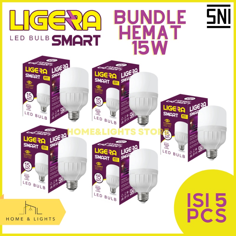 LIGERA Paket Bundling LED Smart 15W Hemat Energi 5 PCS