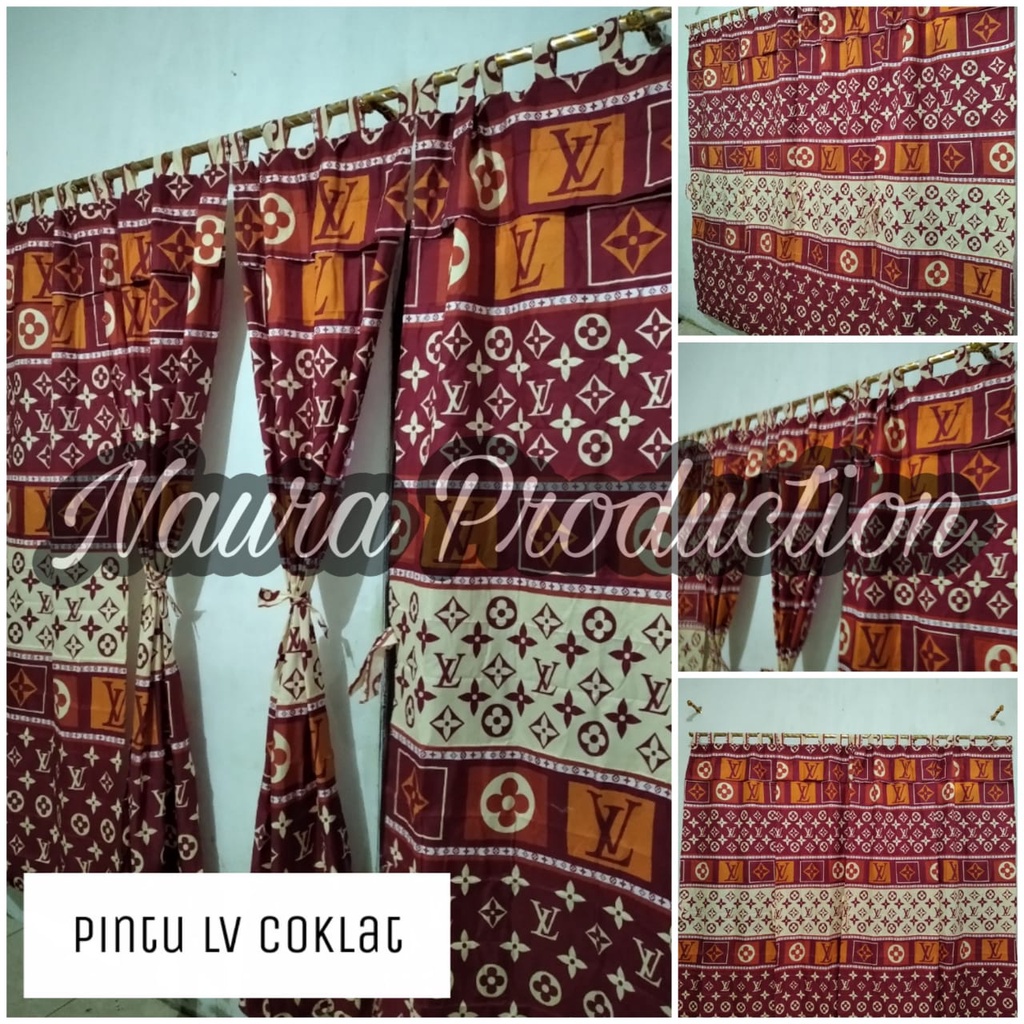 (cod) Gorden Pintu / Hordeng Pintu Motif Bisa Jendela Motif L-v Coklat Coklat