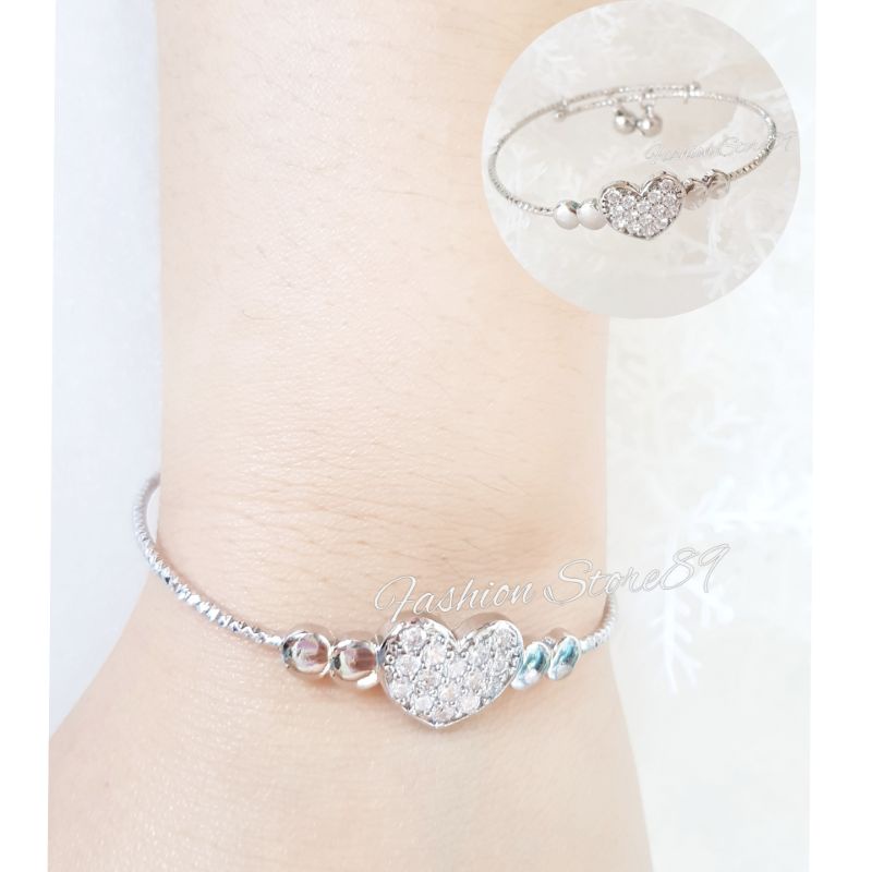 Gelang Bangle Love Permata Zirconia Simple Elegant gelang bangle Free Size Perhiasan Lapis Emas 18k impor Yaxiya xuping