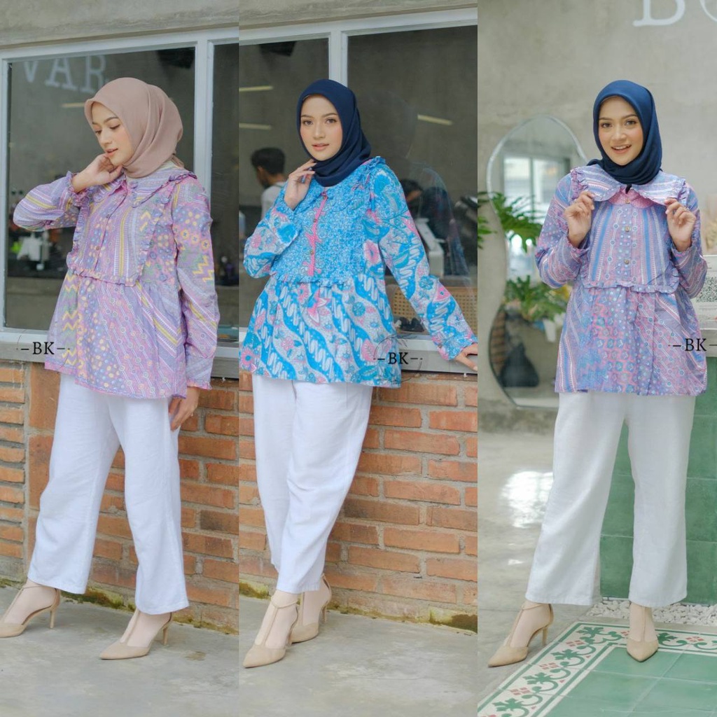 Batik wanita ASJ SA HRB026 Kenongo Kemeja Tosca Pendek Batik Fashion Baju Wanita