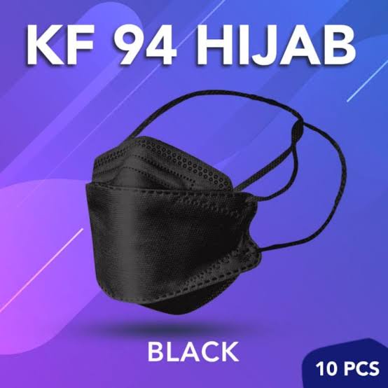 masker hijab headloop kf94 hitam putih isi 10pcs masker muslim