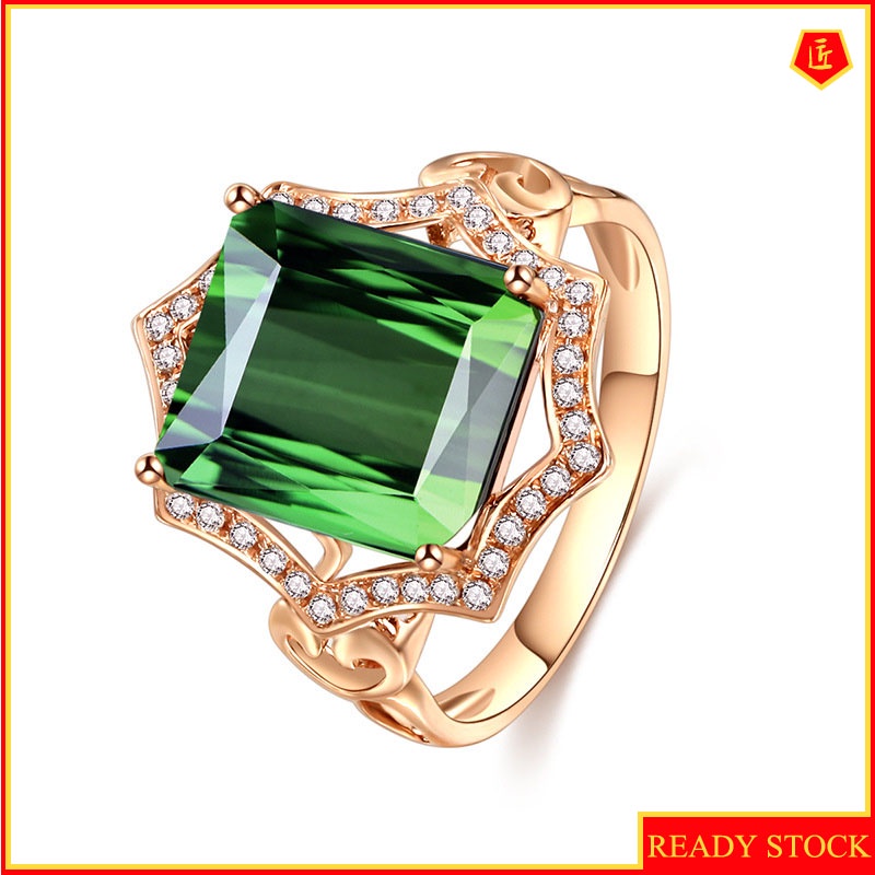 [Ready Stock]Green Tourmaline Colorful Gemstone Ring Fashionable and Elegant