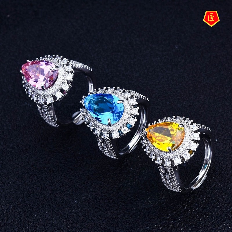 [Ready Stock]New Luxury Colored Gems Set Female Stud Earrings Necklace