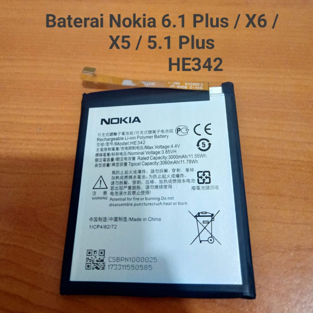 Baterai Nokia 6.1 Plus X6 X5 Nokia 5.1 Plus HE342 Batre Battery