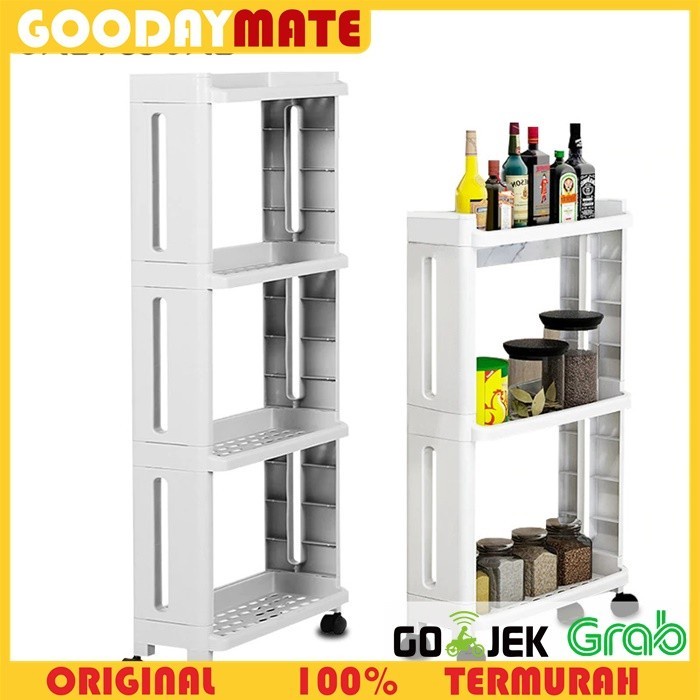 Rak Laci Susun / Rak Dapur Kitchen Plastik Slim Dgn 4 Roda / Rak Bumbu