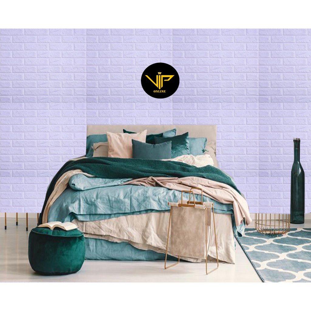 VIP Wallpaper Foam Bata Warna Ungu Muda Premium Wallpaper Sticker Tebal 3MM