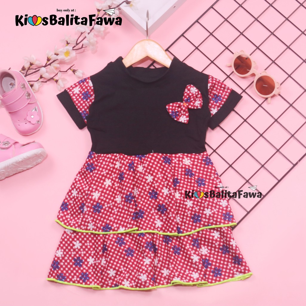 Dress Emma Lengan Size 1-4 Tahun / Dres Anak Perempuan Lengan Pita Baju Harian Pesta Fashion Kids