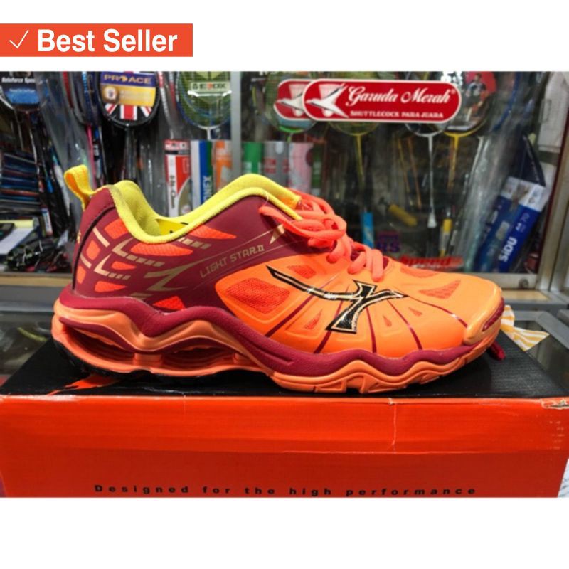 Sepatu Sport Olahraga murah awet kuat / Sale Sepatu Voli Mitzuda Light Star 2 Orange Red + Bonus