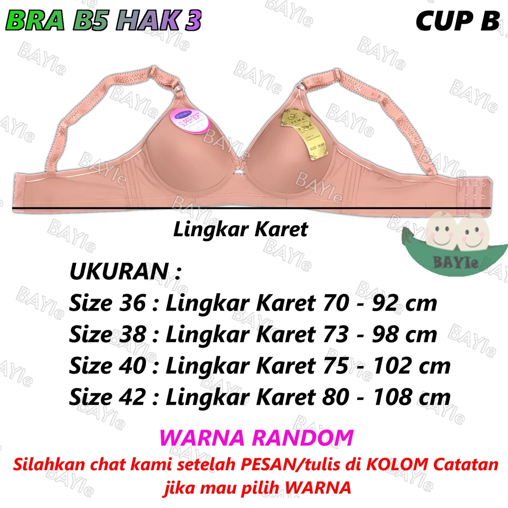 BAYIe - 3 PCS BH / Bra Wanita Cewek Dewasa FEMA B5 Cup B Busa Sedang Tanpa Kawat Kaitan 3 Size 36 - 42