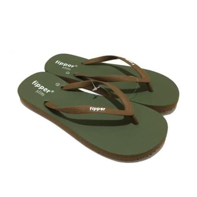 Terbaru  Sandal Fipper Slim / Sendal Jepit / Sendal Wanita In Green Army Brown - Hijau, 36  Top