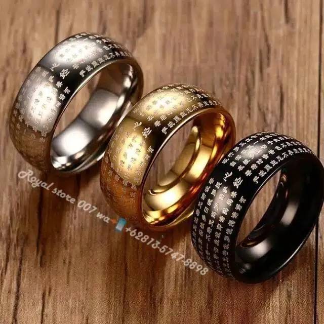 Cincin cauple heart budha sutra emas bahan tungtsen