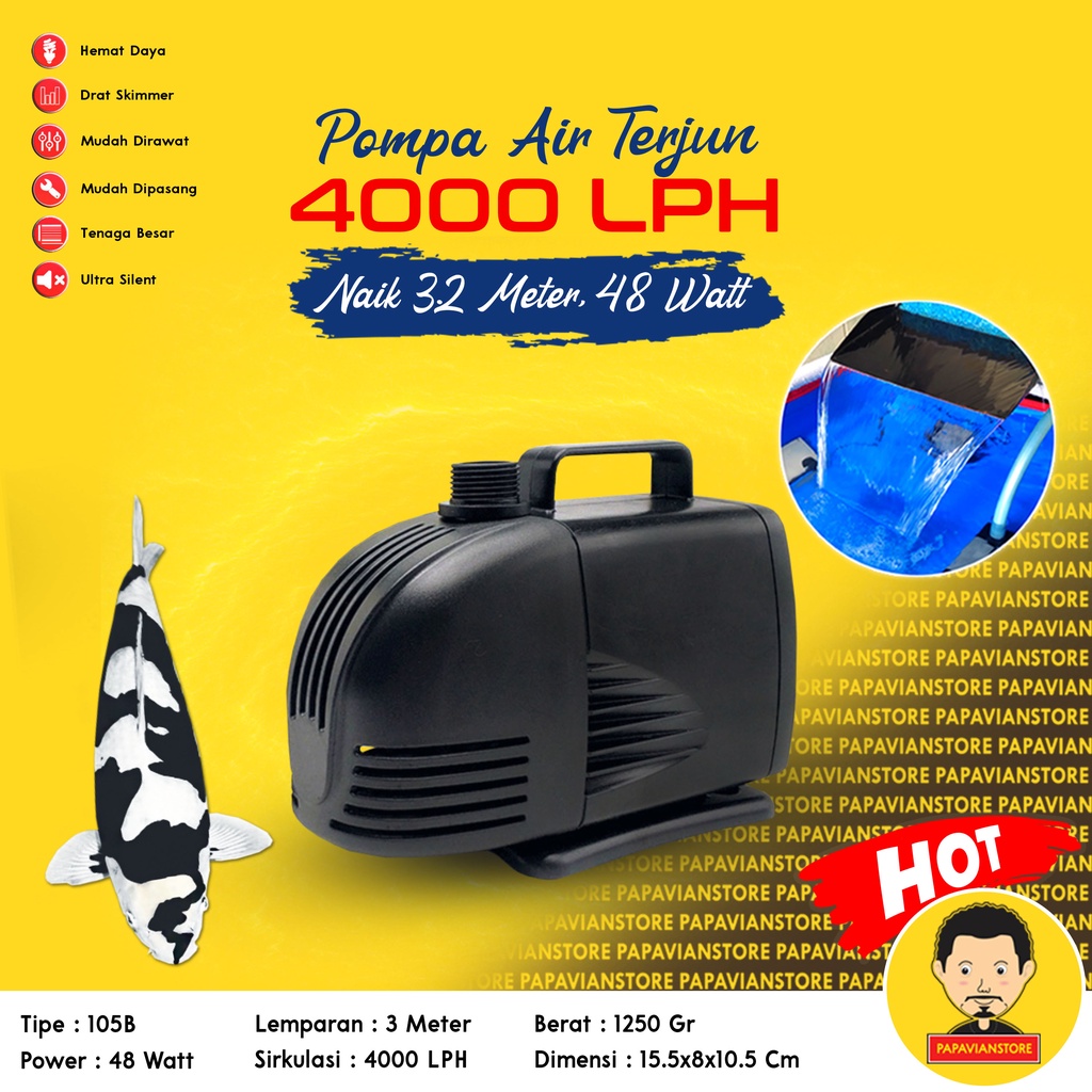 Pompa Mesin Air Celup Filter Kolam Ikan Koi Low Watt Aquarium Tank Submersible Hidroponik Hydroponic Water Pump Waterfall Air Terjun Hias - 2800 3000 4000 LPH Liter Per Jam 3 Meter Rendah Daya Ketinggian 3m