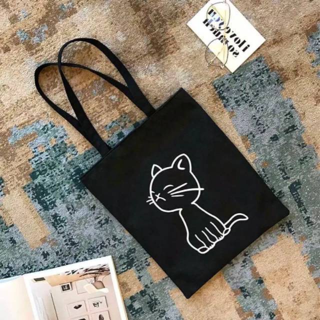 Tas Tote Bag Selempang Kucing Kanvas Cat Lucu Murah