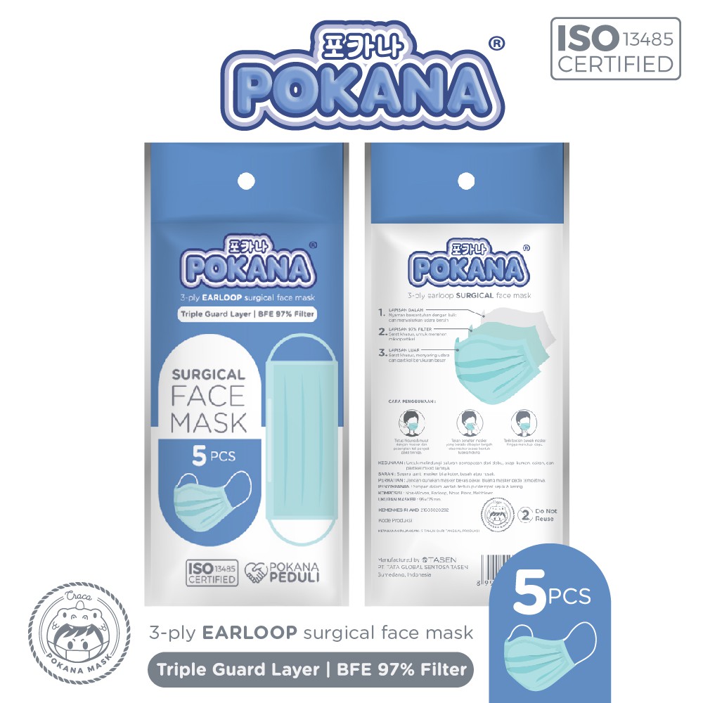 Pokana Surgical Face Mask Earloop 3ply / Masker Wajah