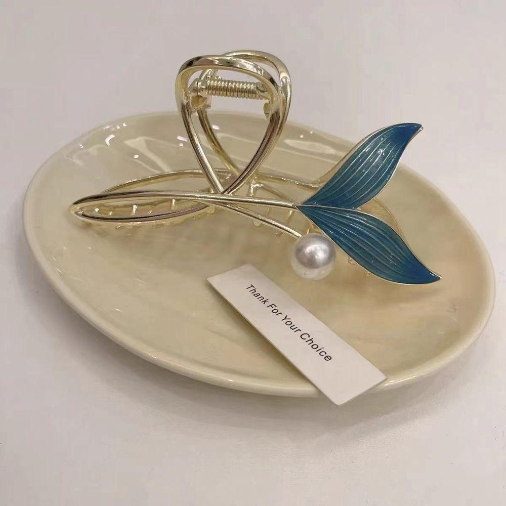 Agustina Biru Fishtail Hair Claw Besar Manis Berongga Hiu Klip Gadis Rambut Klip Geometris Hair Claw Aksesoris Rambut Perempuan