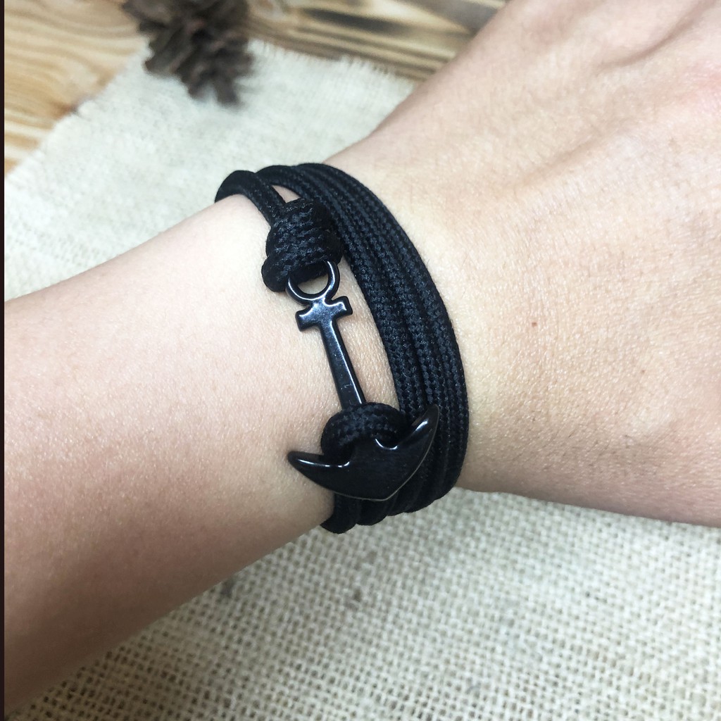 GELANG PRUSIK JANGKAR BESI ANTI KARAT TALI HITAM PRIA