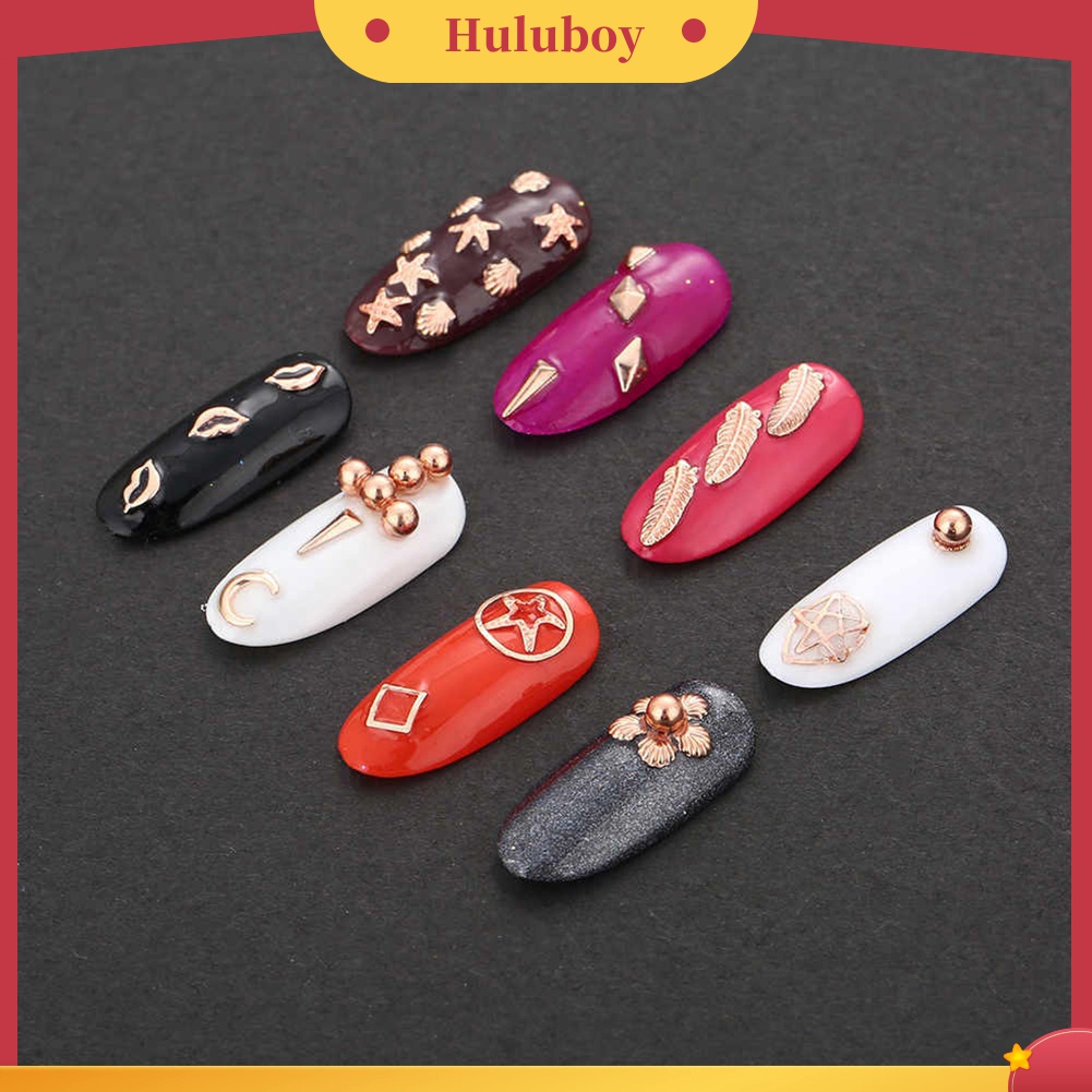 Huluboy Huluboy♡ 12 Model Hiasan Kuku 3D Bentuk Bulan / Bintang Laut Untuk DIY Nail Art / Manicure