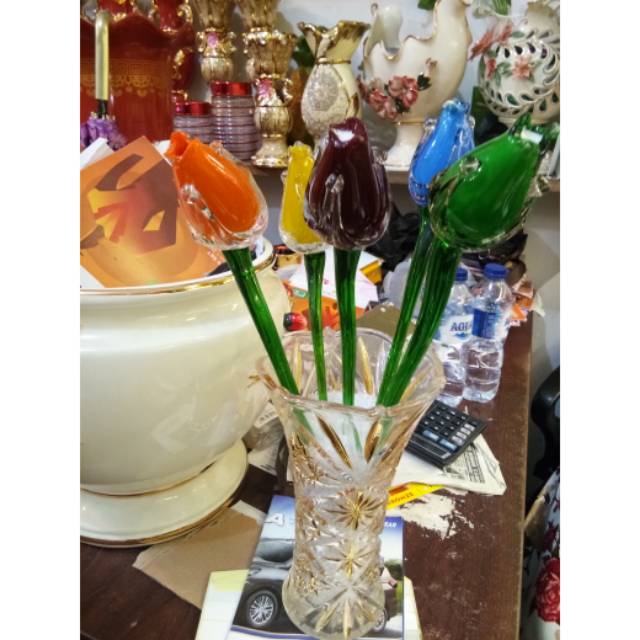 Bunga tulip kristal set vas