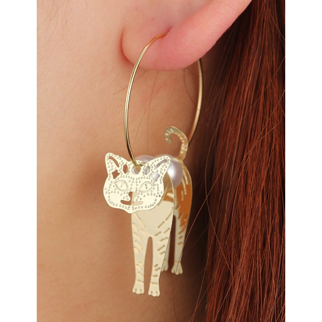 LRC Anting Tusuk Fashion Gold Color Cats Shape Design Pure Color E93630