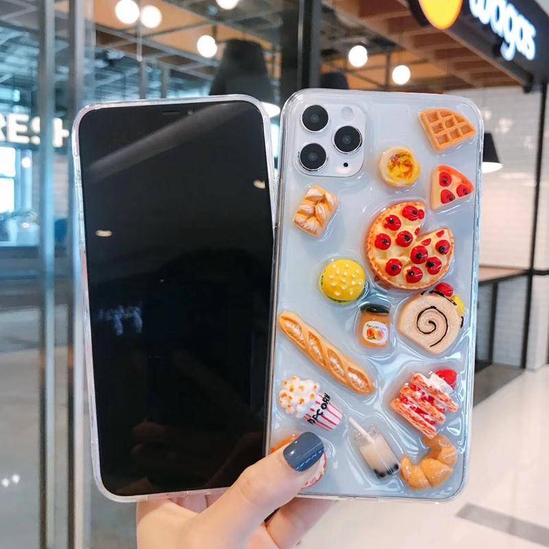 Soft Case Bening Desain Pizza Strawberry Kue 3D Untuk iPhone 13 12 11 Pro MAX Mini X XS MAX XR SE 2022 2020 7 8 Plus