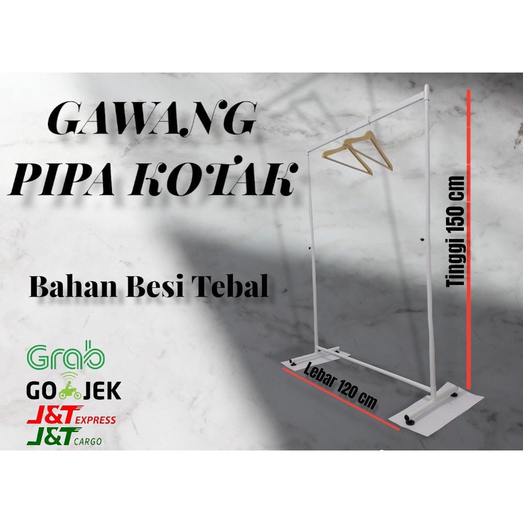 Gawangan Hanger Gantungan Baju model pipa kotak (120cm)