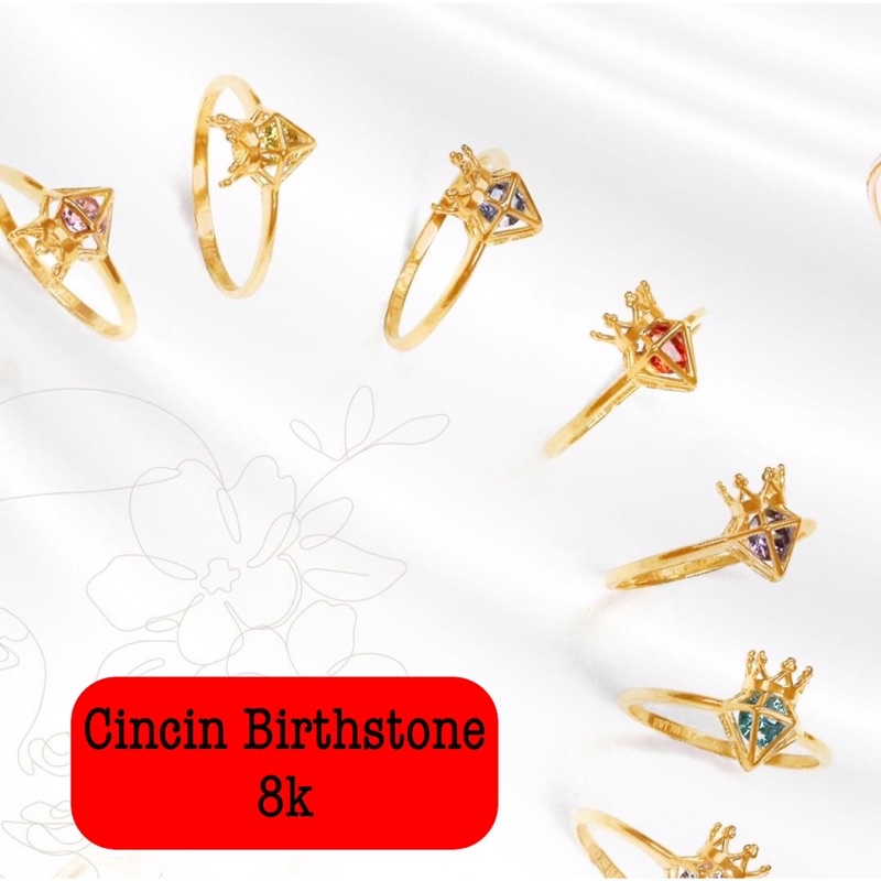 Cincin Birthstone Batu Warna Bulan Lahir HWT