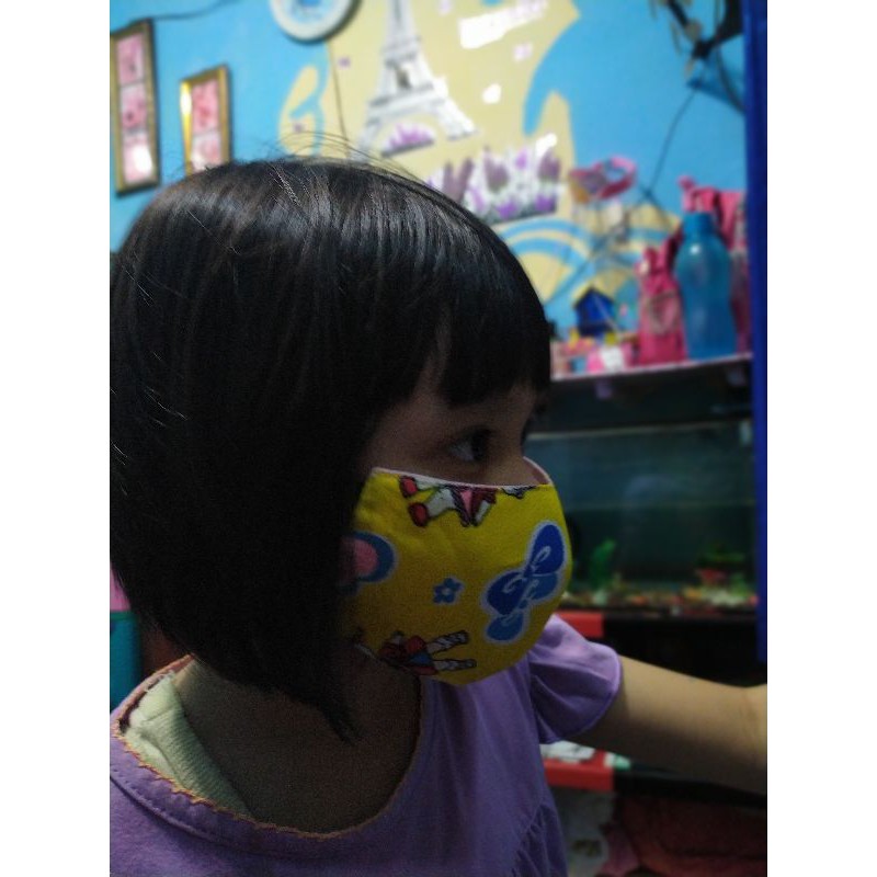 masker kain 3ply motif lucu untuk anak usia 4-10 Th/masker kain anak polos 3lapis cewek/cowok