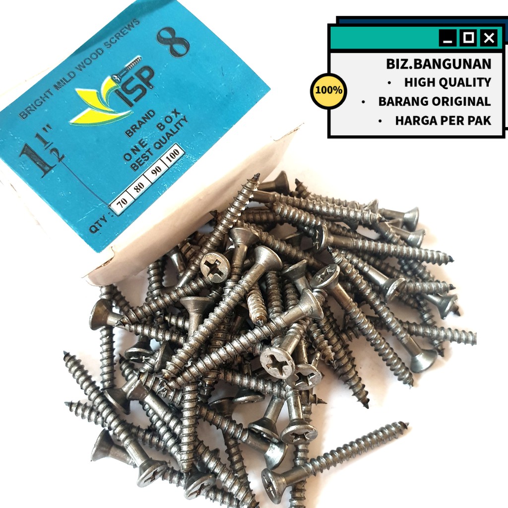 [HARGA PER KOTAK] SEKRUP KAYU 1-1/2&quot; X 8 - BAUT SKRUP ISI +/- 70PCS